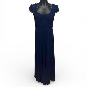 Lulus Navy Blue Lace Cap Sleeve Maxi Dress XS Formal Evening Wedding Guest Gown